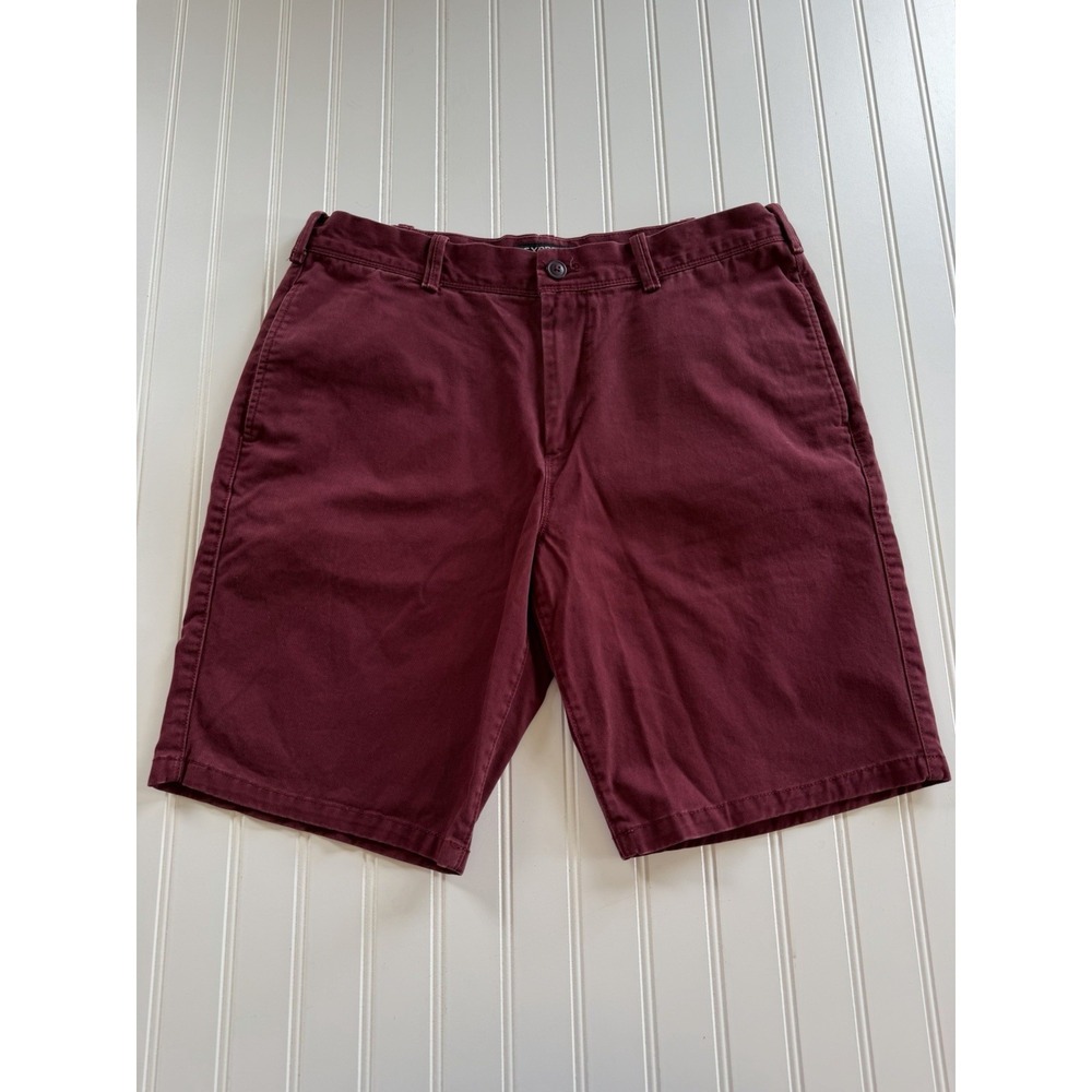Express Mens Classic Fit Chino Shorts 33 Burgundy Flat Front Cotton Pockets